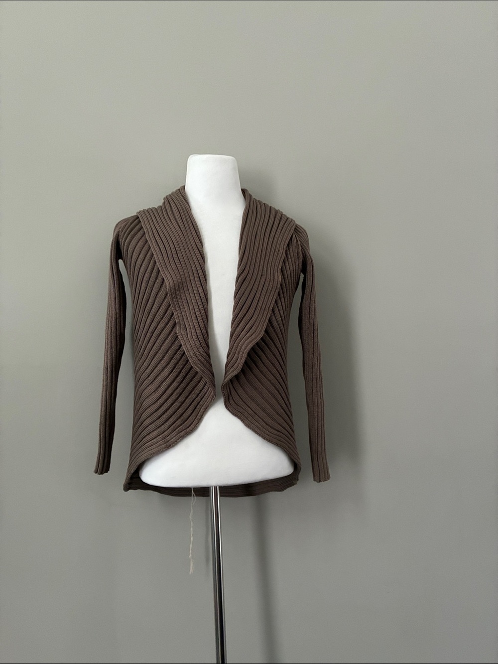 Ribbed Twist-Front Shawl Cardigan - Brown-FREE WITH ANY PURCHASE